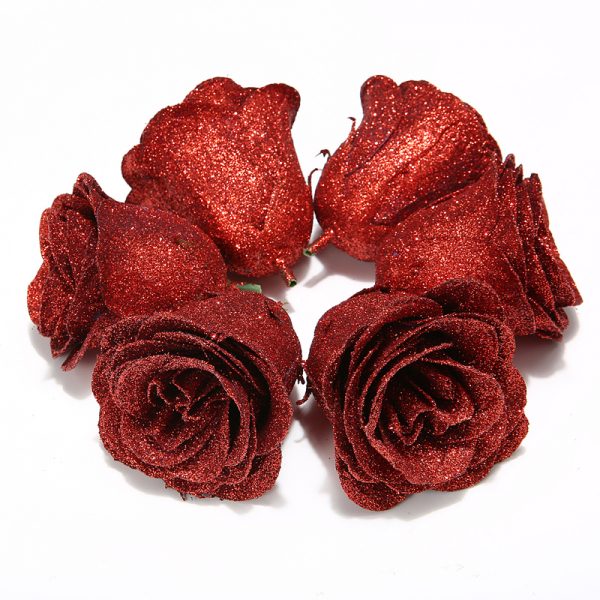 30PCS Artificial Rose Flower Crystal Gold Powder Valentine's Day Party Gift Decorations