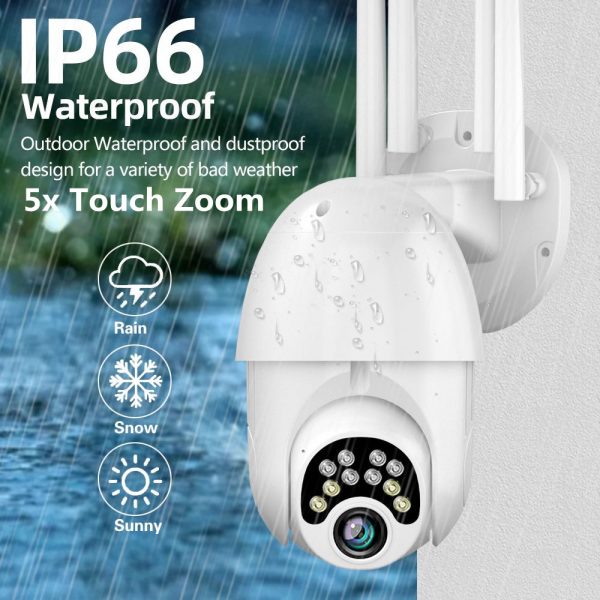 Guudgo 1080P 10 LED 5X Zoom Upgraded Four-antenna HD Outdoor PTZ IP Camera Two Way Audio Voice Alarm Wifi Camera Auto Waterproof Night Vision Surveillance