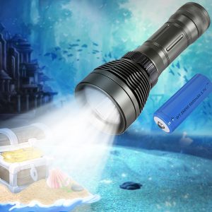 Elfeland T6 2600lm Underwater 80m Dive Light + 1Pcs 5000mAh 26650 LED Diving Flashlight Set