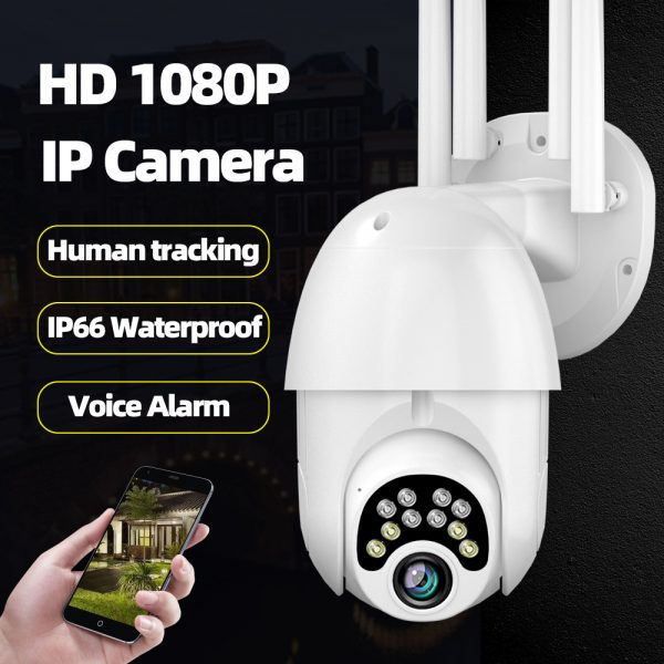 Guudgo 1080P 10 LED 5X Zoom Upgraded Four-antenna HD Outdoor PTZ IP Camera Two Way Audio Voice Alarm Wifi Camera Auto Waterproof Night Vision Surveillance