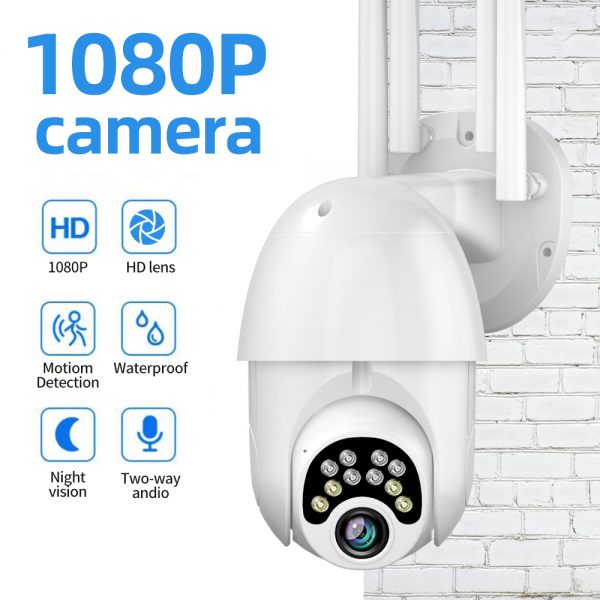 Guudgo 1080P 10 LED 5X Zoom Upgraded Four-antenna HD Outdoor PTZ IP Camera Two Way Audio Voice Alarm Wifi Camera Auto Waterproof Night Vision Surveillance