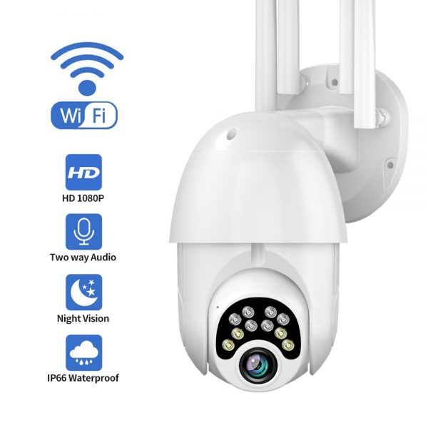 Guudgo 1080P 10 LED 5X Zoom Upgraded Four-antenna HD Outdoor PTZ IP Camera Two Way Audio Voice Alarm Wifi Camera Auto Waterproof Night Vision Surveillance