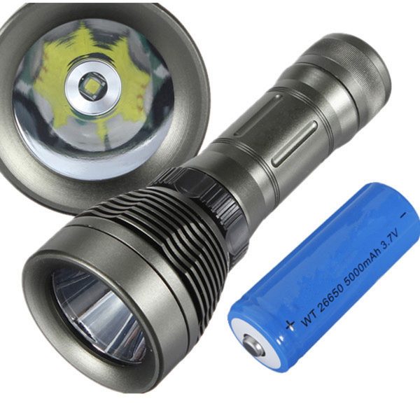 Elfeland T6 2600lm Underwater 80m Dive Light + 1Pcs 5000mAh 26650 LED Diving Flashlight Set